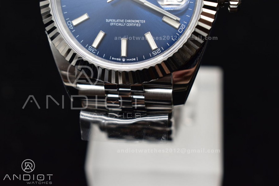 DateJust 41 126334 Clean 1:1 Best Edition 904L Steel Blue Stick Dial on Jubilee Bracelet 3235 