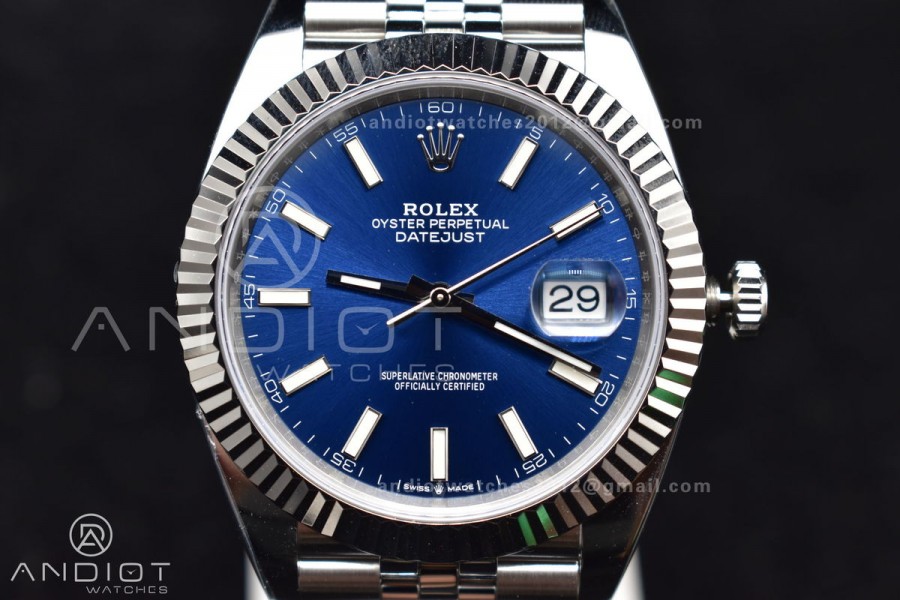 DateJust 41 126334 Clean 1:1 Best Edition 904L Steel Blue Stick Dial on Jubilee Bracelet 3235 