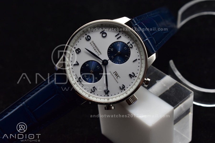 Portuguese Chrono IW371620 ZF 1:1 Best Edition White/Blue Dial on Blue Leather Strap A69355