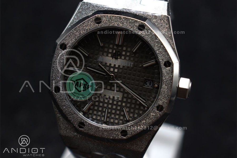 Royal Oak 37mm 15454 Frosted SS APSF 1:1 Best Edition Grey Textured Dial on SS Bracelet SA3120 Super Clone