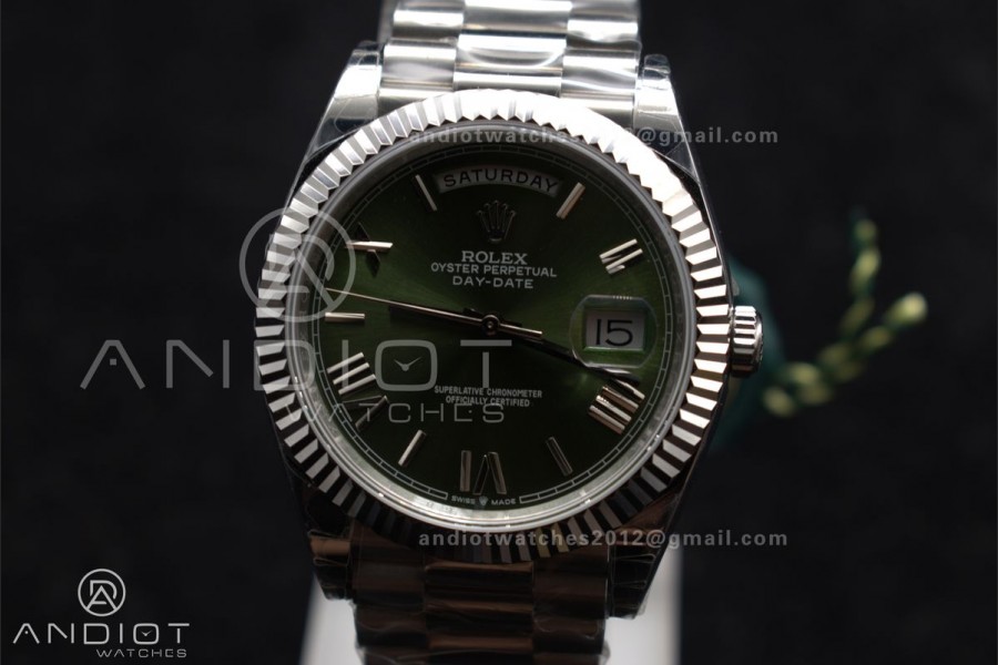 DayDate 40 SS GSF Gain Weight Green Roman Dial Bezel on President Bracelet A2836