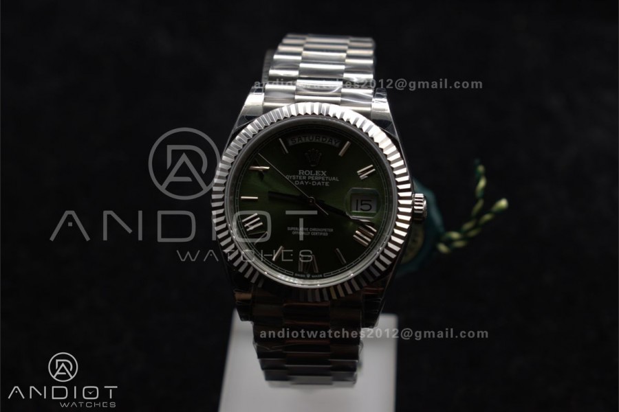 DayDate 40 SS GSF Gain Weight Green Roman Dial Bezel on President Bracelet A2836