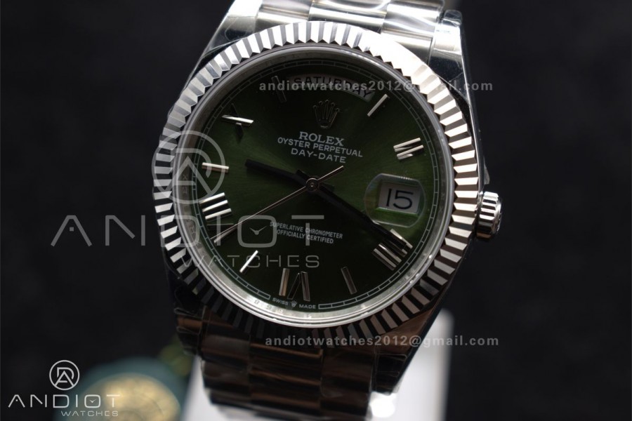 DayDate 40 SS GSF Gain Weight Green Roman Dial Bezel on President Bracelet A2836