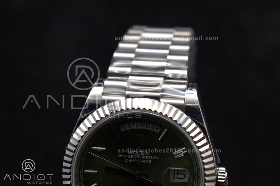 DayDate 40 SS GSF Gain Weight Green Roman Dial Bezel on President Bracelet A2836