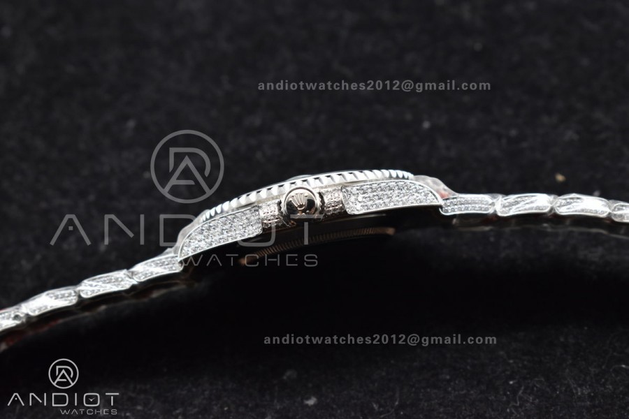 Submariner 40mm Full Diamonds SS AMGF Best Edition Green Dial on Bracelet on VR3135