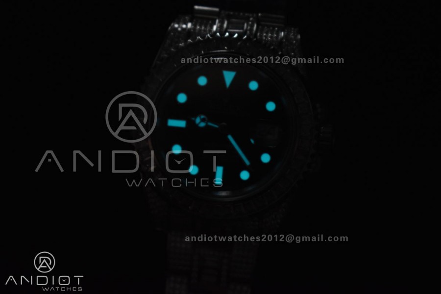 Submariner 40mm Full Diamonds SS AMGF Best Edition Green Dial on Bracelet on VR3135