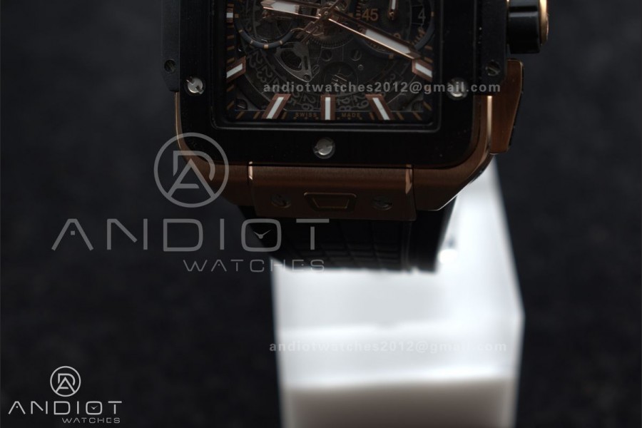 Square Bang Unico 42mm RG BBF 1:1 Best Edition Skeleton Dial Ceramic Bezel on Black Rubber Strap A1280