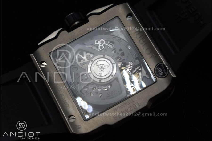 Square Bang Unico 42mm Titanium BBF 1:1 Best Edition Skeleton Dial on Black Rubber Strap A1280