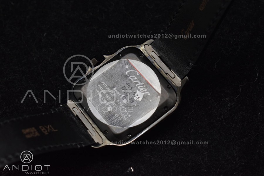 Santos de Cartier 40mm PVD BVF 1:1 Best Edition Black Dial on Black Leather Strap MIYOTA 9015