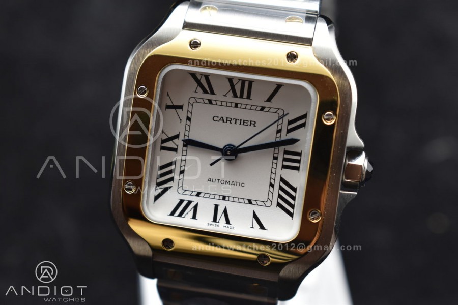 Santos de Cartier 35mm SS/YG BVF 1:1 Best Edition White Dial on SS/YG SmartLinks Bracelet MIYOTA 9015 V2
