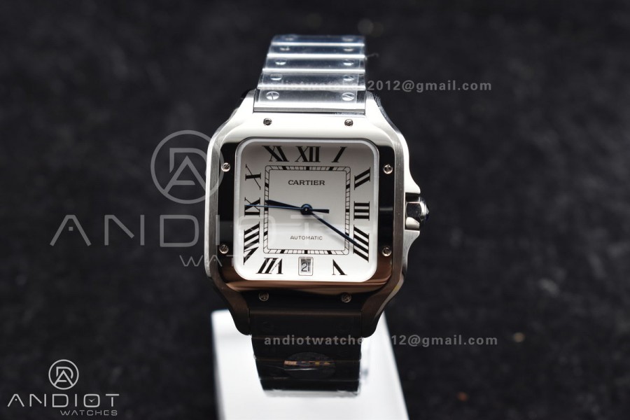 Santos de Cartier 40mm SS 2018 BVF 1:1 Best Edition White Dial on SS SmartLinks Bracelet MIYOTA 9015 V2