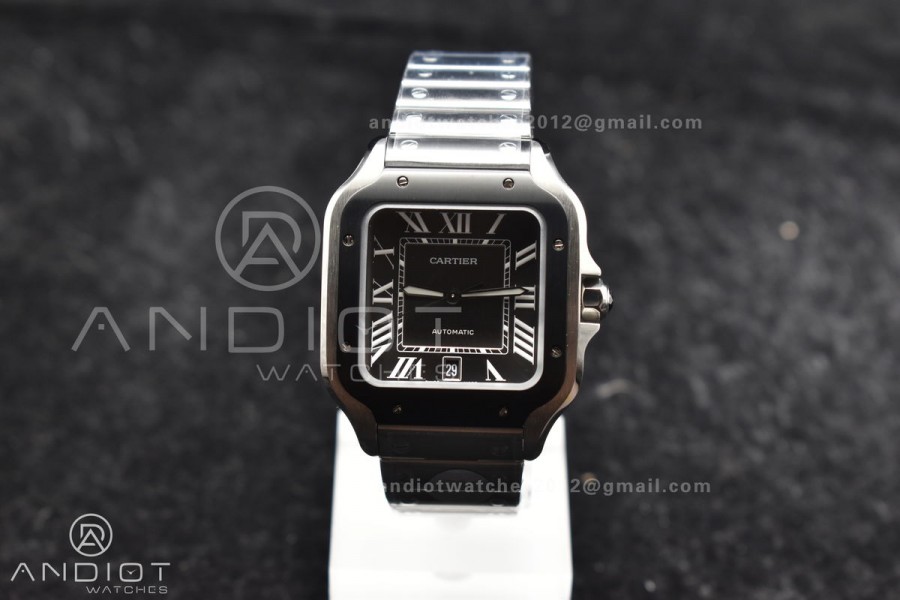 Santos de Cartier 40mm SS BVF 1:1 Best Edition Gray Dial Black Bezel on SS Bracelet MIYOTA 9015