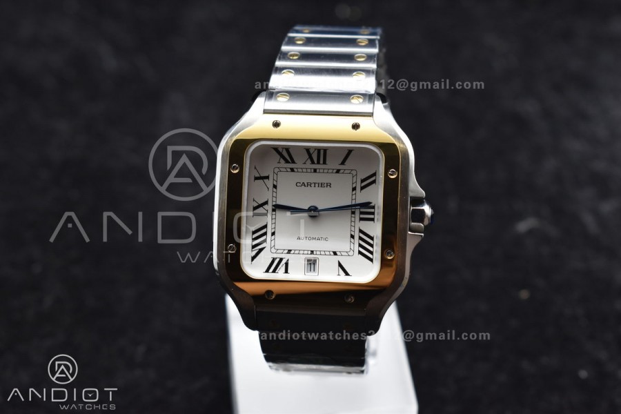 Santos de Cartier 40mm SS/YG BVF 1:1 Best Edition White Dial on SS/YG SmartLinks Bracelet MIYOTA 9015 V2