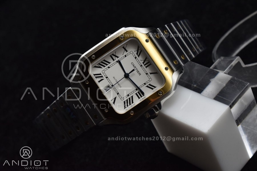 Santos de Cartier 40mm SS/YG BVF 1:1 Best Edition White Dial on SS/YG SmartLinks Bracelet MIYOTA 9015 V2