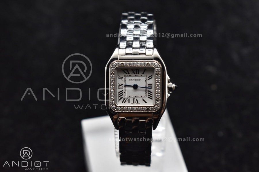 Panthère 22mm BVF 1:1 Best Edition SS White Dial Diamonds Bezel on SS Bracelet Ronda Quartz
