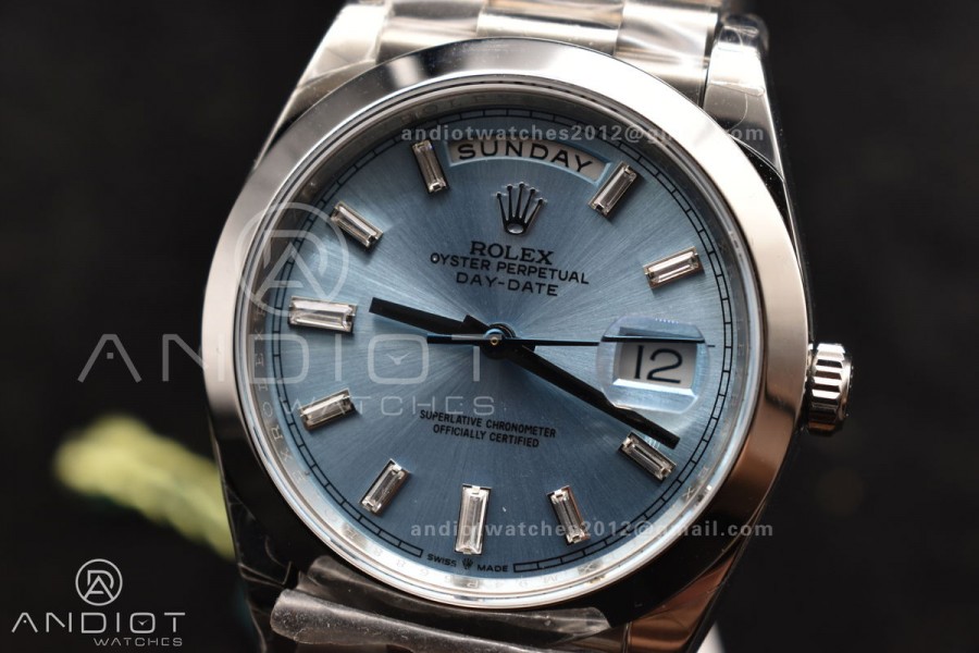 DayDate 40 SS GSF Gain Weight Iced Blue Crystal Dial On President Bracelet A2836