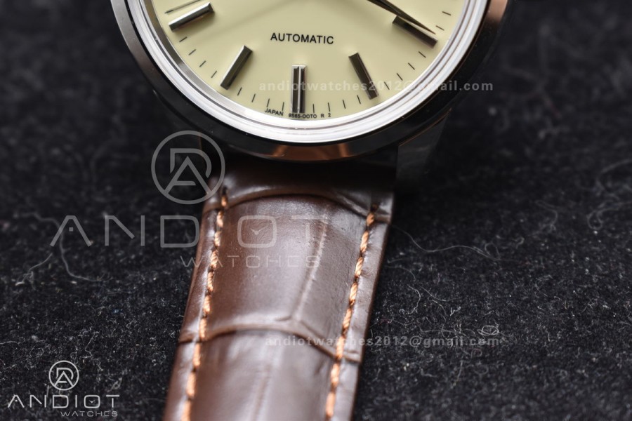Grand Seiko Elegance Automatic SS GSF 1:1 Best Edition Cream Dial on Brown Leather Strap NH34