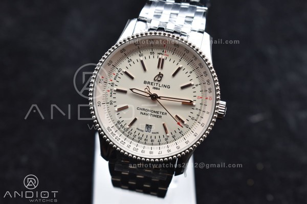 Navitimer 1 SS V7F 1:1 Best Edition RG Bezel White...