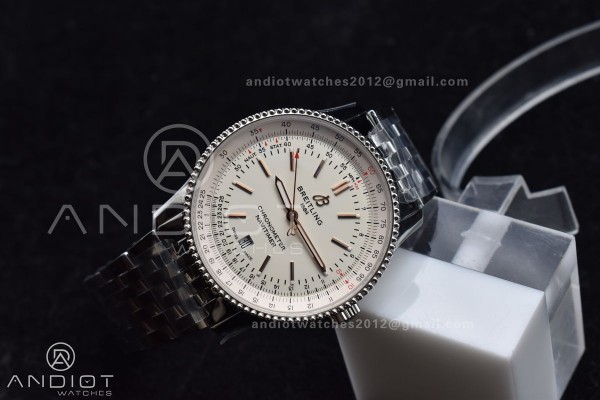 Navitimer 1 SS V7F 1:1 Best Edition RG Bezel White...