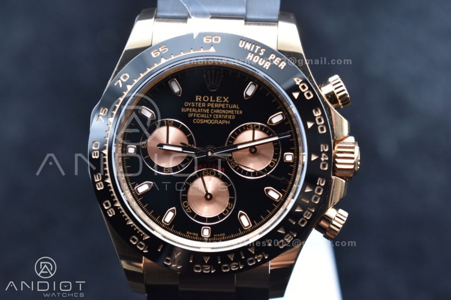 Daytona 116518 APSF 1:1 Best Edition Black/RG Dial on Oysterflex Rubber Strap SH4130