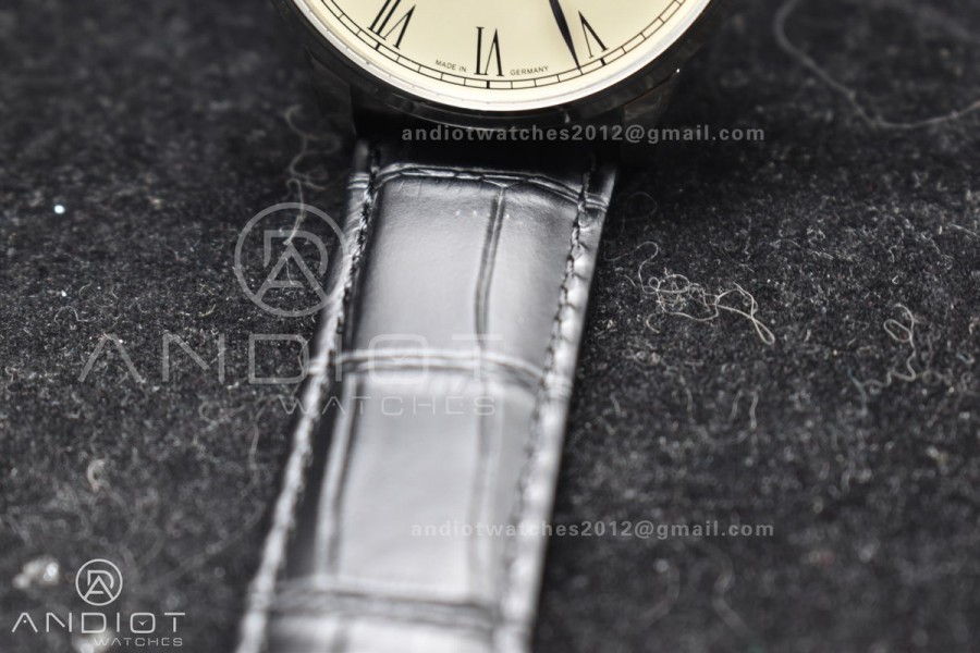 Excellence Panorama Date Moon Phase SS V9F White Dial on Black Leather Strap A100
