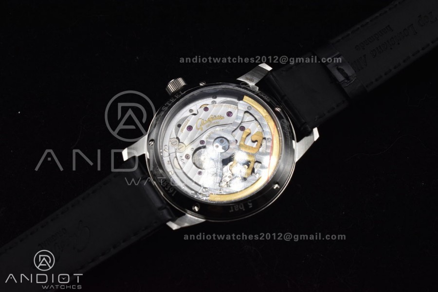 Excellence Panorama Date Moon Phase SS V9F White Dial on Black Leather Strap A100