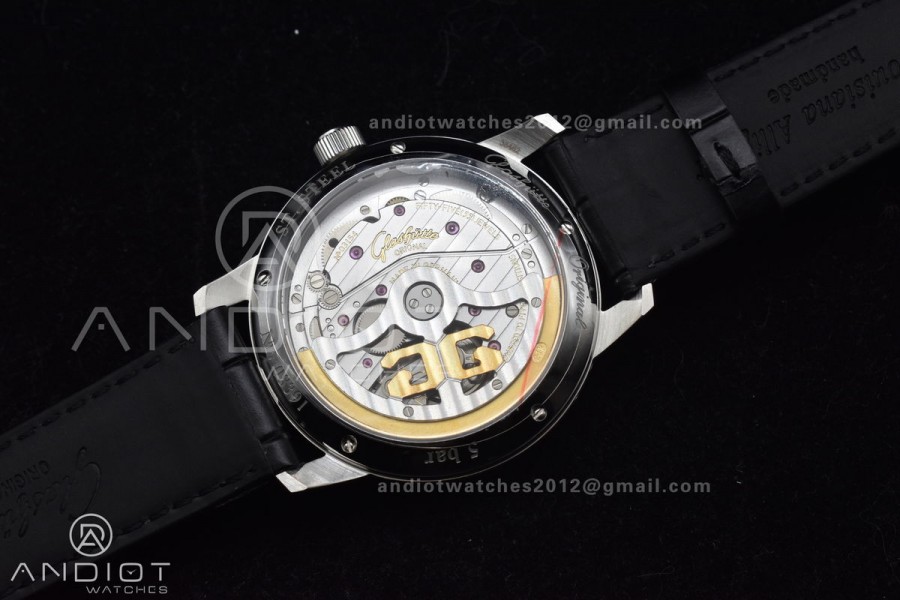 Excellence Panorama Date Moon Phase SS V9F White Dial on Black Leather Strap A100