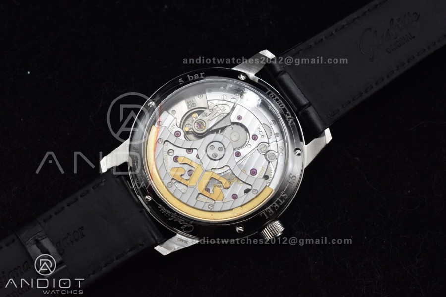 Excellence Panorama Date Moon Phase SS V9F White Dial on Black Leather Strap A100