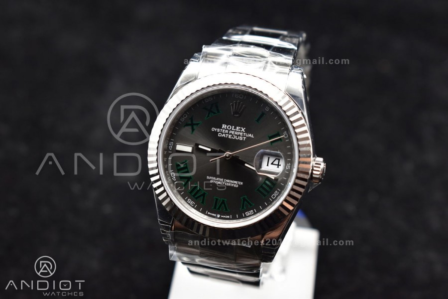 DateJust 41 126330 904L SS VSF 1:1 Best Edition Gray Dial Green Roman on Oyster Bracelet VS3235
