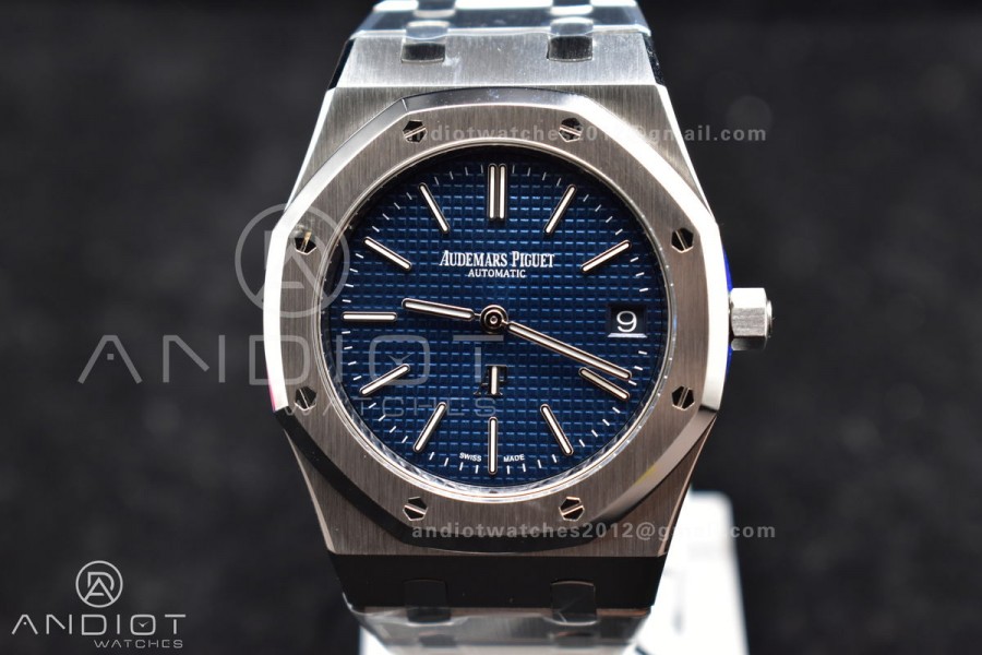 Royal Oak 39mm 16202 "50th Anniversary" SS ZF 1:1 Best Edition Blue Textured Dial on SS Bracelet A7121