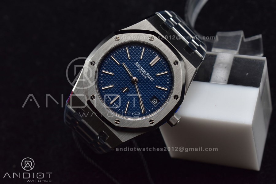 Royal Oak 39mm 16202 "50th Anniversary" SS ZF 1:1 Best Edition Blue Textured Dial on SS Bracelet A7121