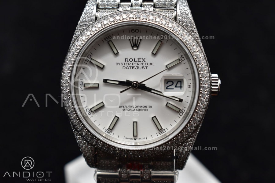 JDF 41mm Best Version Diamond DateJust White Stick Markers