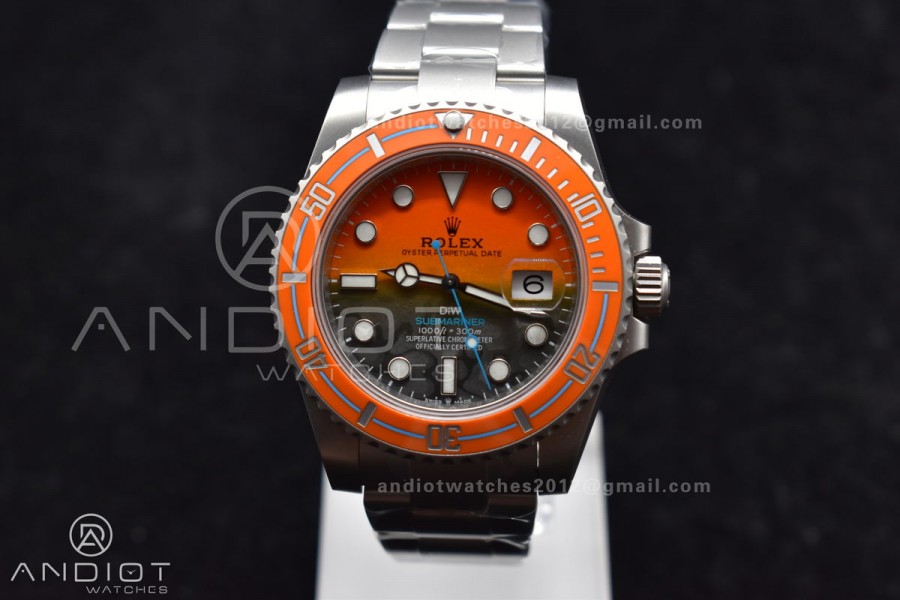 Submariner DIW Sandblasted VSF 1:1 Best Edition Orange Ceramic Bezel Orange/Black Dial on SS Bracelet VS3135