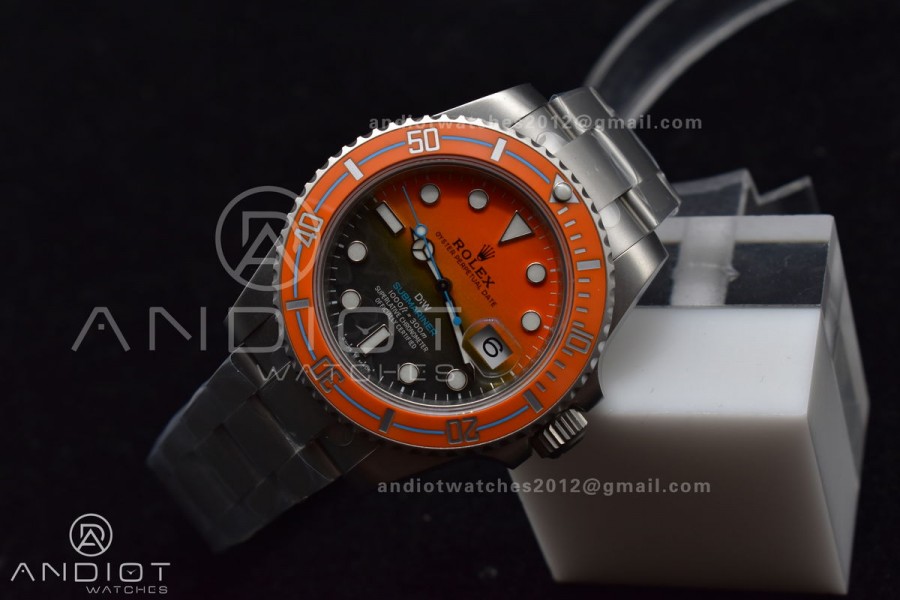 Submariner DIW Sandblasted VSF 1:1 Best Edition Orange Ceramic Bezel Orange/Black Dial on SS Bracelet VS3135