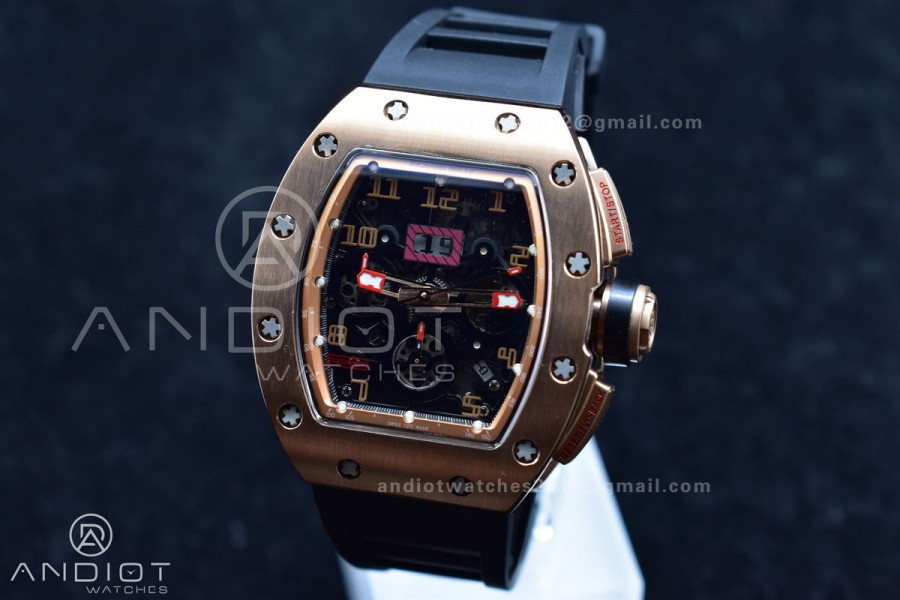 RM011 RG Chrono KVF 1:1 Best Edition Crystal Dial Black on Black Rubber Strap A7750 V3