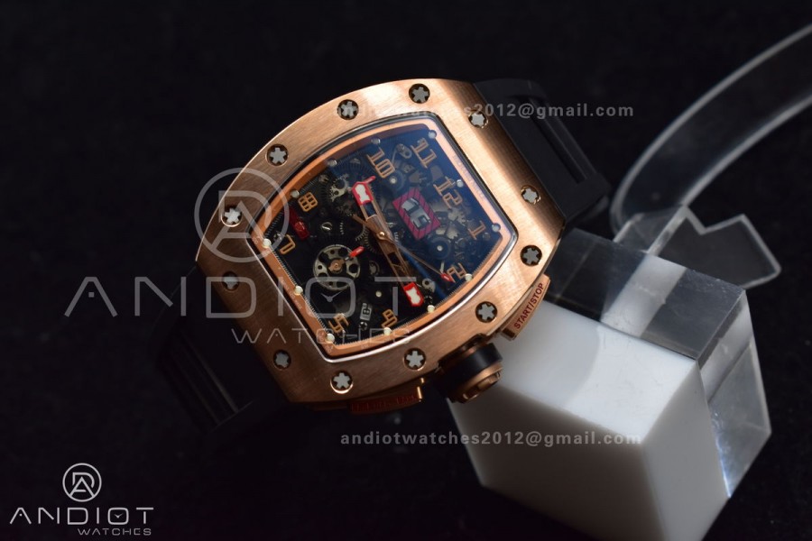 RM011 RG Chrono KVF 1:1 Best Edition Crystal Dial Black on Black Rubber Strap A7750 V3