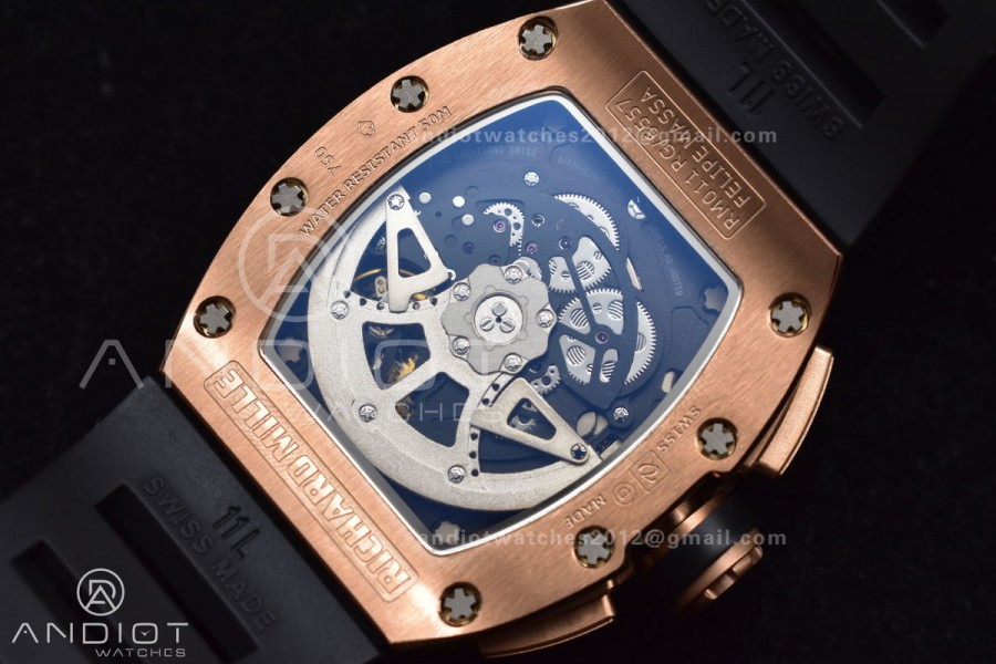 RM011 RG Chrono KVF 1:1 Best Edition Crystal Dial Black on Black Rubber Strap A7750 V3