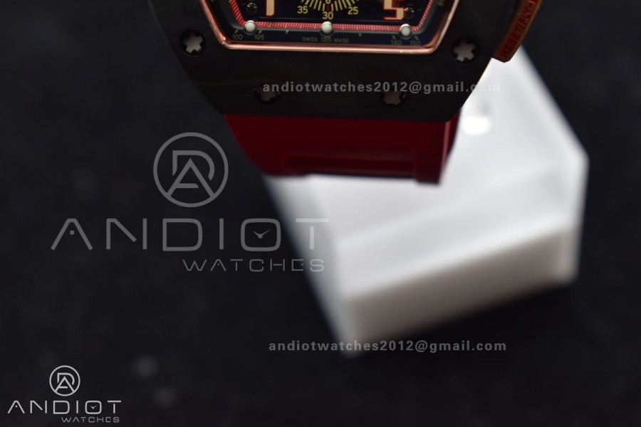RM011 NTPT Chrono Lotus KVF 1:1 Best Edition Crystal Dial on Red Rubber Strap A7750 V2