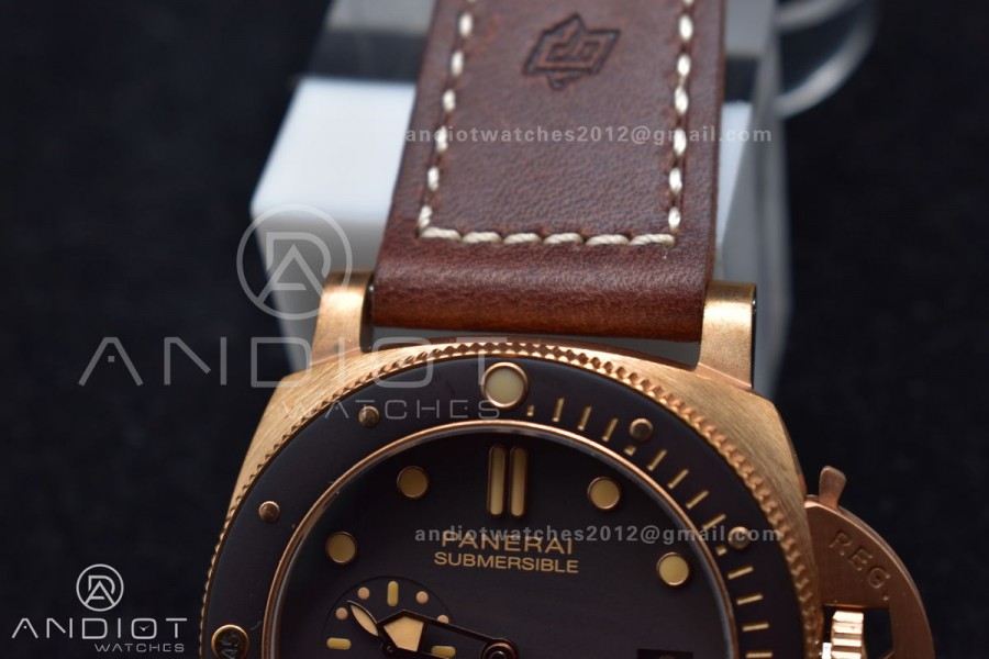 PAM968 V Bronzo VSF 1:1 Best Edition Brown Ceramic Bezel and Dial on Brown Calfskin Strap P.9010 Clone