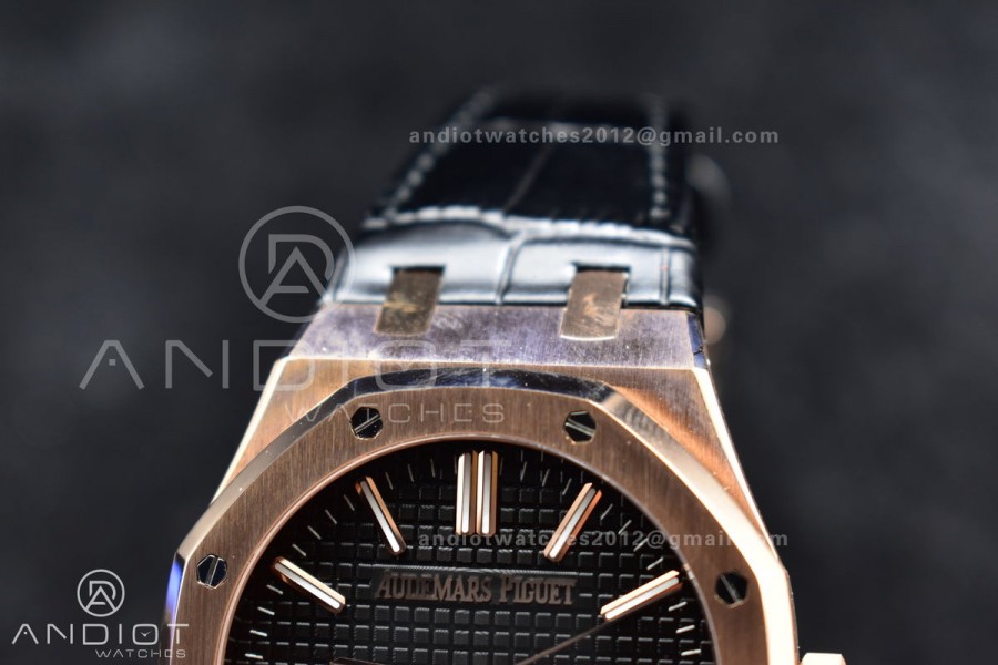 Royal Oak 41mm 15400 RG APSF 1:1 Best Edition Black Textured Dial on Black Leather Strap SA3120 Super Clone V3