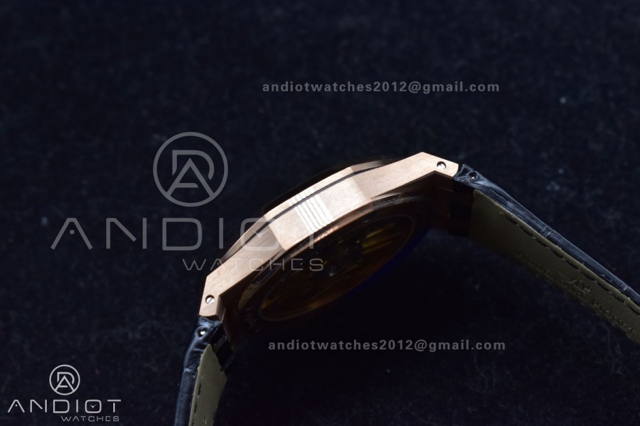Royal Oak 41mm 15400 RG APSF 1:1 Best Edition Black Textured Dial on Black Leather Strap SA3120 Super Clone V3