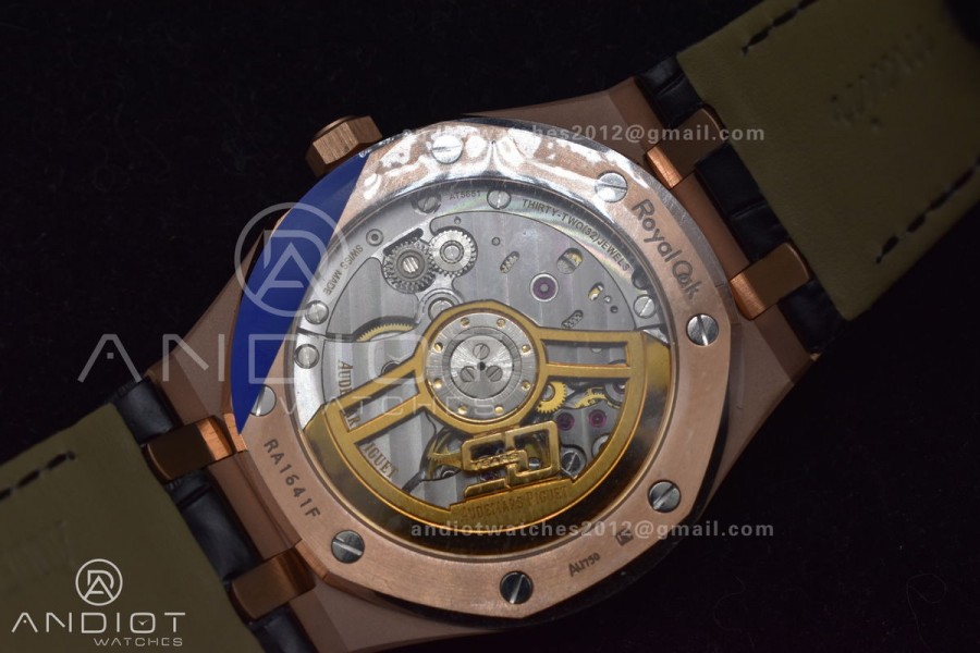 Royal Oak 41mm 15400 RG APSF 1:1 Best Edition Black Textured Dial on Black Leather Strap SA3120 Super Clone V3