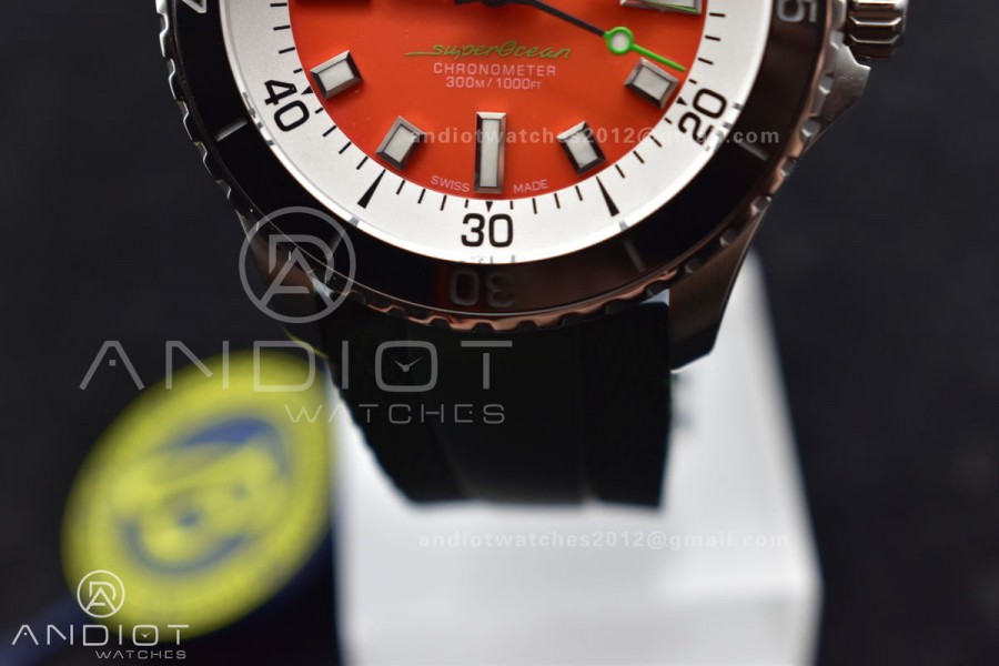 SuperOcean Automatic 42 SS BLSF 1:1 Best Edition Orange Dial on Green Rubber Strap A2824