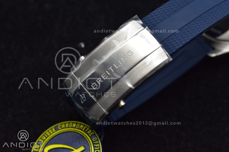 SuperOcean Automatic 42 SS BLSF 1:1 Best Edition White Dial on Blue Rubber Strap A2824