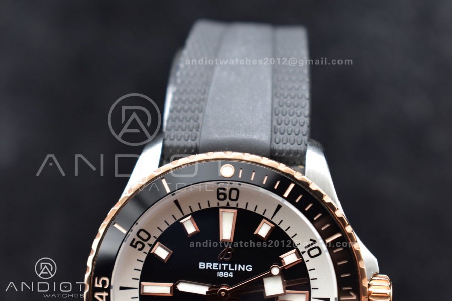 SuperOcean Automatic 42 SS/RG BLSF 1:1 Best Edition Black Dial on Black Rubber Strap A2824