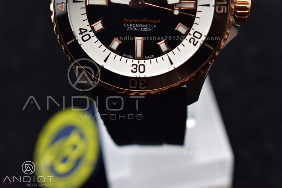 SuperOcean Automatic 42 SS/RG BLSF 1:1 Best Edition Black Dial on Black Rubber Strap A2824