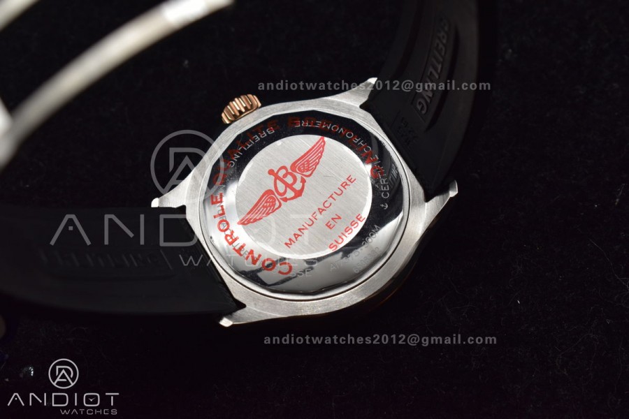 SuperOcean Automatic 42 SS/RG BLSF 1:1 Best Edition Black Dial on Black Rubber Strap A2824