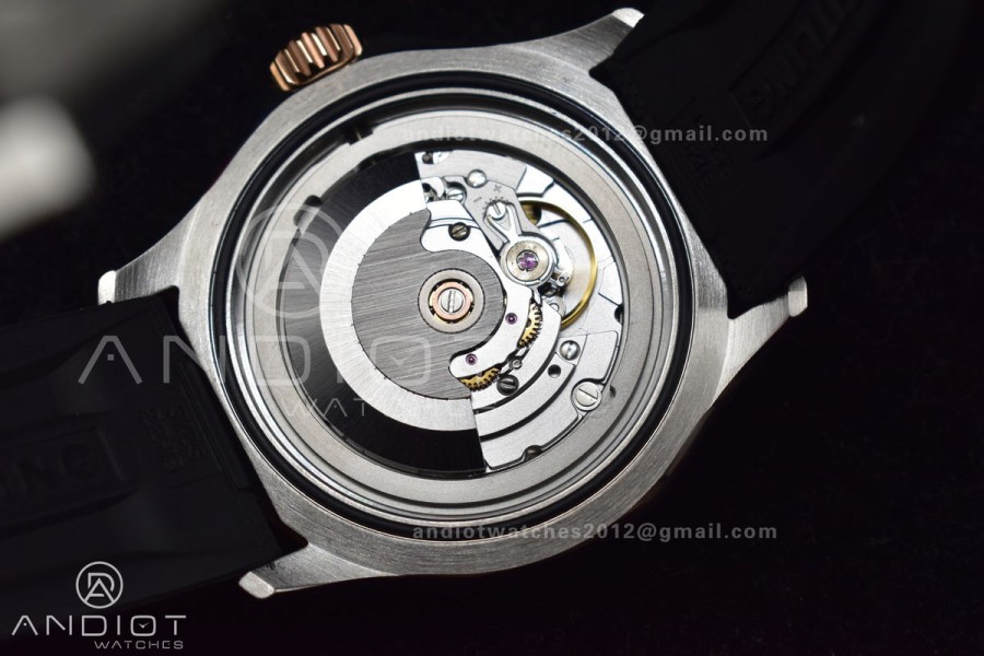 SuperOcean Automatic 42 SS/RG BLSF 1:1 Best Edition Black Dial on Black Rubber Strap A2824