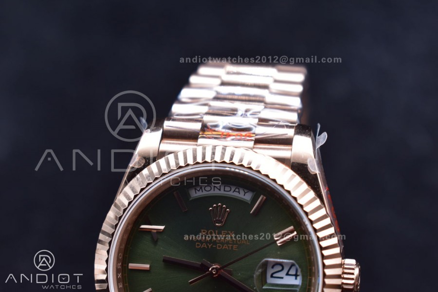 DayDate 40 RG GMF Tungsten Weighted 904L Steel Green Dial Roman Markers on President Bracelet A2836 V2