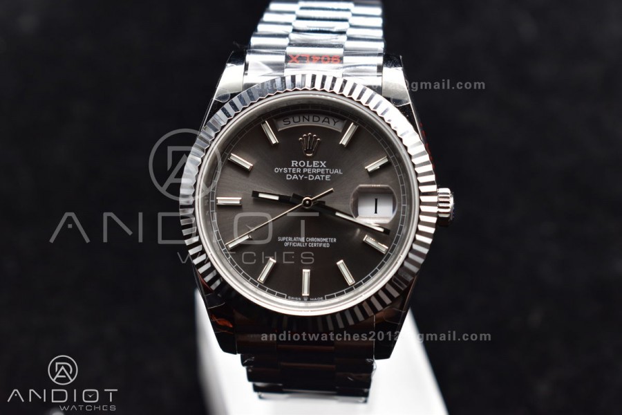 DayDate 40 GMF Tungsten Weighted 904L Steel Grey Dial Stick Markers On President Bracelet A2836 V2